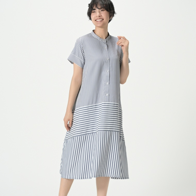 YukaKoshino ミックスストライプ切替のワンピース