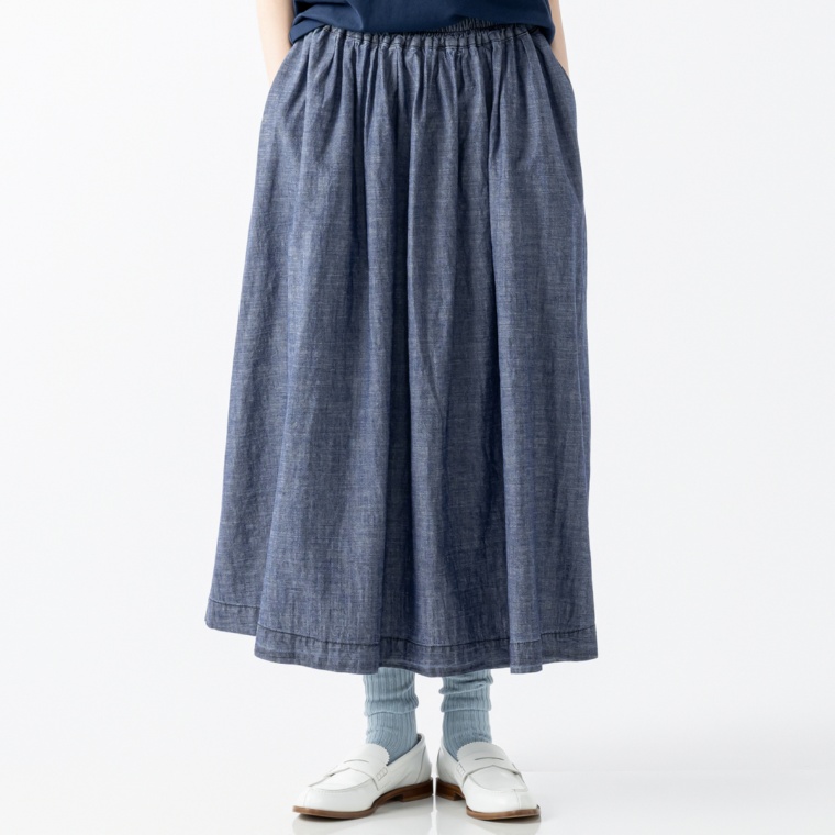McGREGOR CLASSIC 麻混デニムリラックスギャザースカート