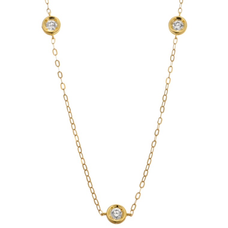 18KYG ダイヤモンド ステーションネックレス