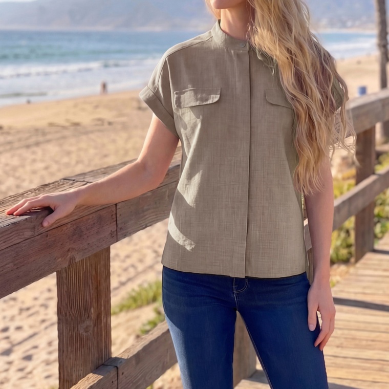 Provador 風通る UVストレッチ麻調 機能性ブラウス