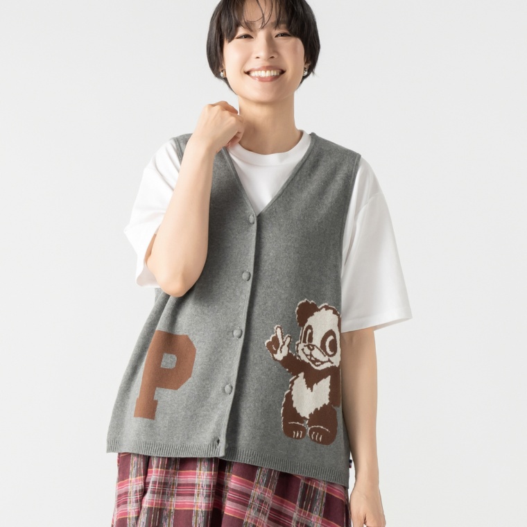 PERSONS 前開き綿ニットベスト