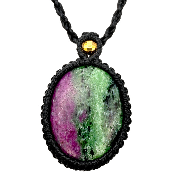 ルビーインゾイサイト 18KYG マクラメ編みネックレス 16ctUP