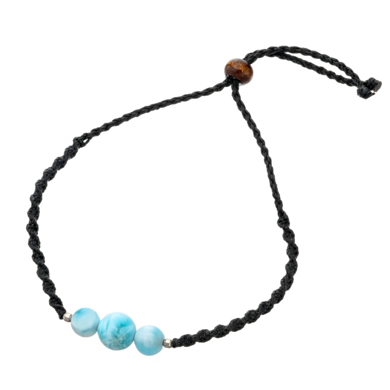 ラリマー PT950 マクラメ編み 3ストーンブレスレット