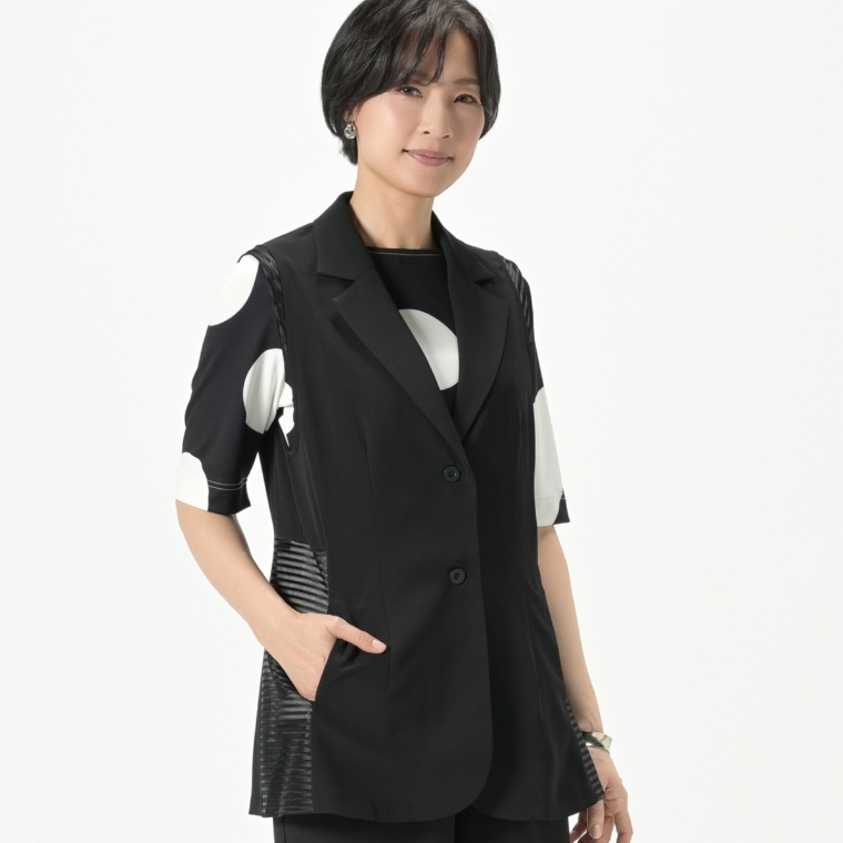BOUTIQUE JUNKO ストライプラインチュールショートジレ