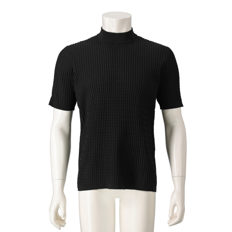 TETE HOMME ブリスタージャガードモックネック半袖ニット
