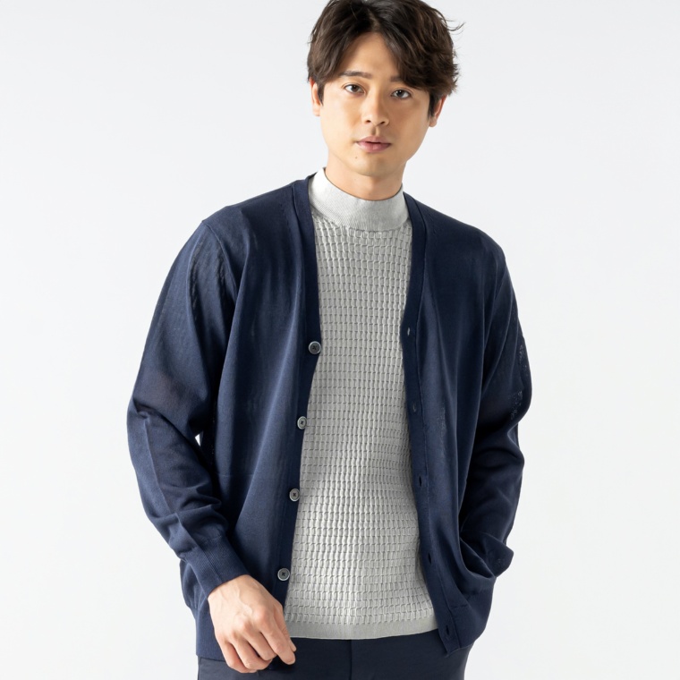 TETE HOMME リネンライクウォッシャブルニットカーディガン