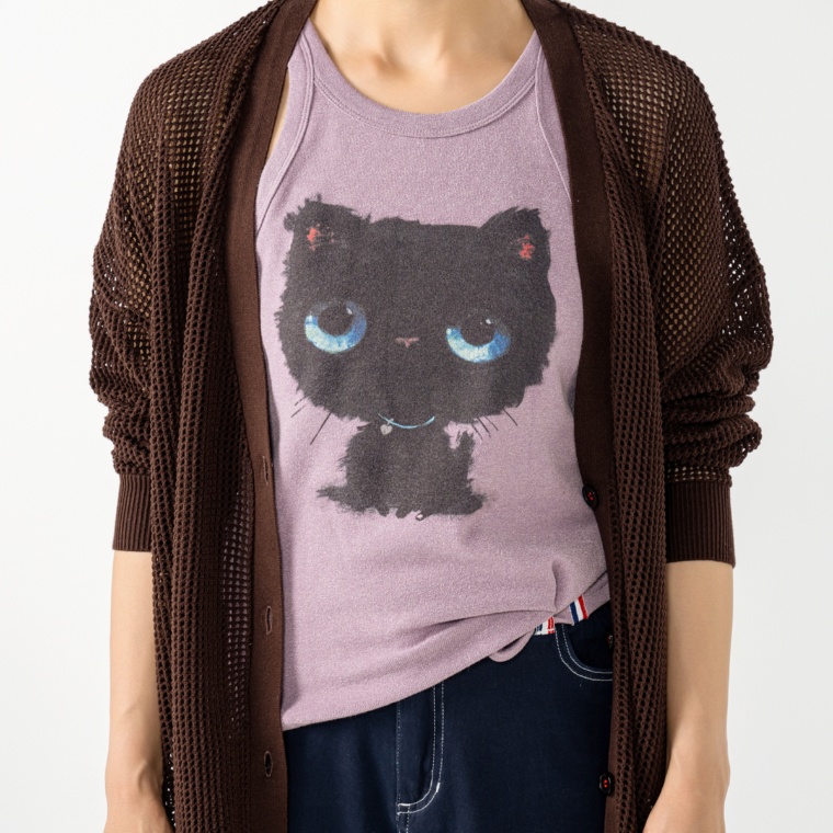 PERSONS キャットプリントフライスタンクトップ