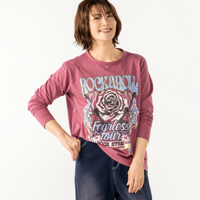 PERSONS ミニ裏毛ヴィンテージライクローズプリントTシャツ