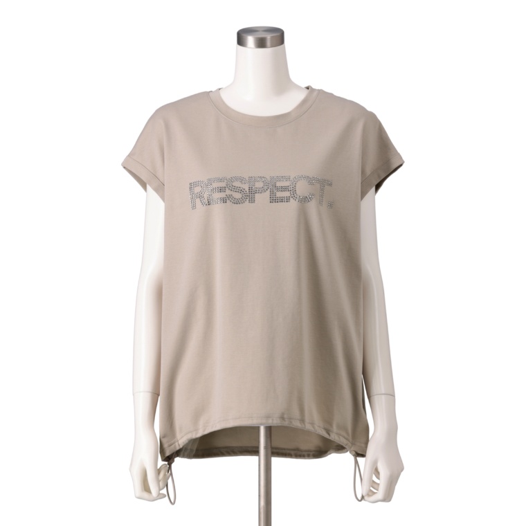 ANNECOQUINE裾ドロスト”RESPECT”ラインストーンTシャツ