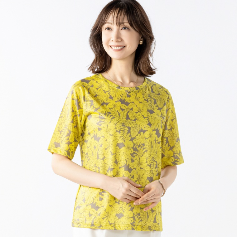 タカシマヤスタイルプリュ 麻100%プリントプルオーバー