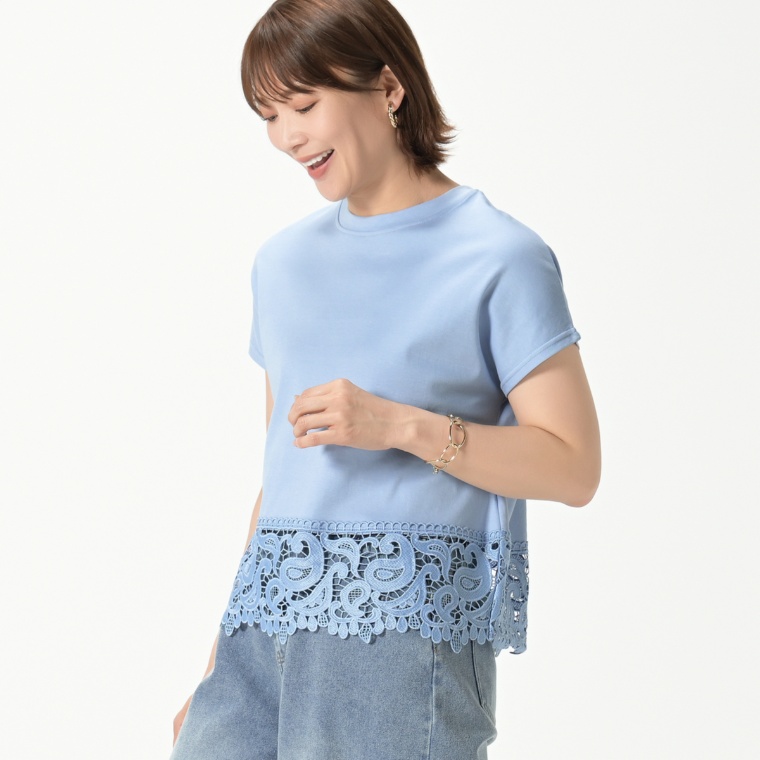 Pixie Heart シルキースムースコットン刺繍レースプルオーバー
