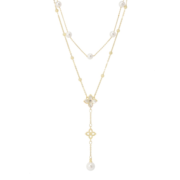 JN シェル&シェルパール ブランフラワー 2連風ネックレス