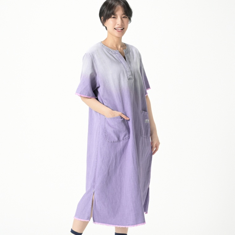 PERSONS 格子柄グラデーションデニムワンピース