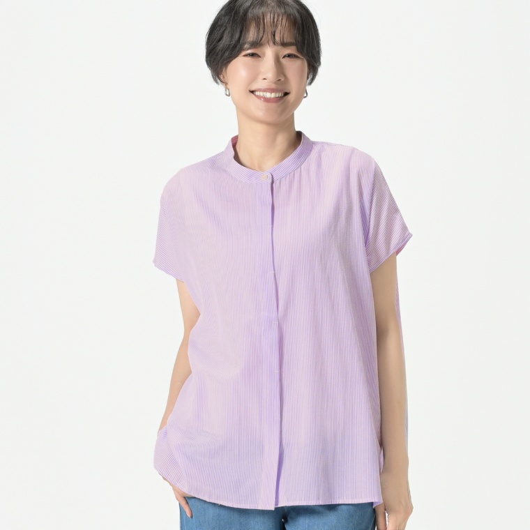 BOBSON SunSister バンドカラーストライプシャツ