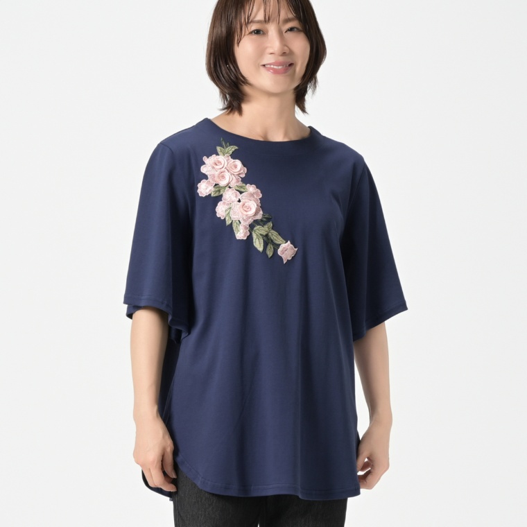 BLUE POOL ROAD シルケットスムースフラワーコサージュトップス