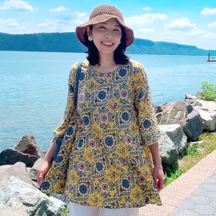 myM インド綿手染めブロックプリントチュニック