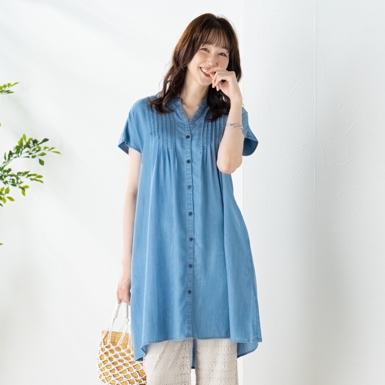 Coeur sucre 涼やかピンタックチュニックワンピース