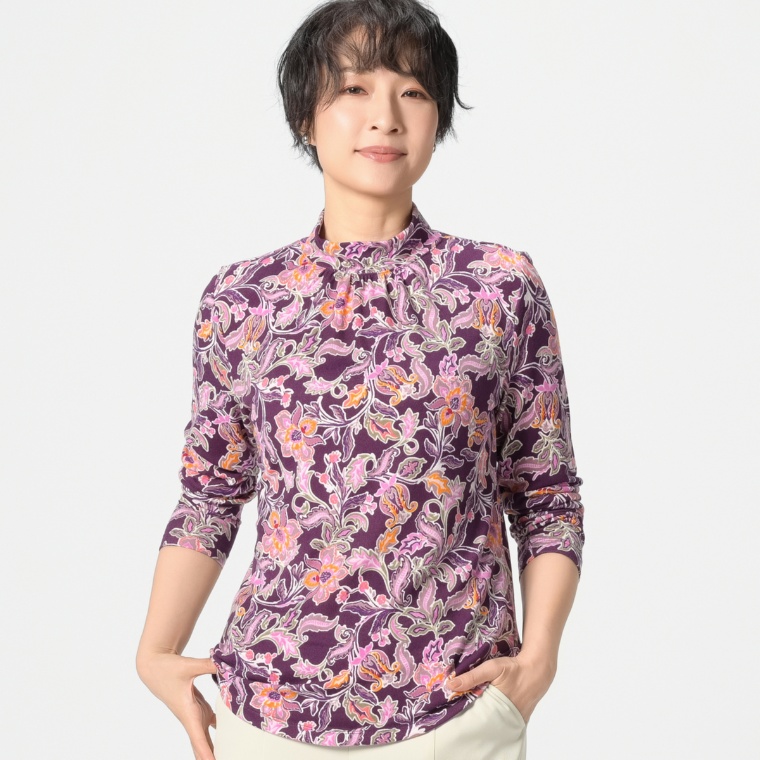 Denim&Co モックネックプリントプルオーバー