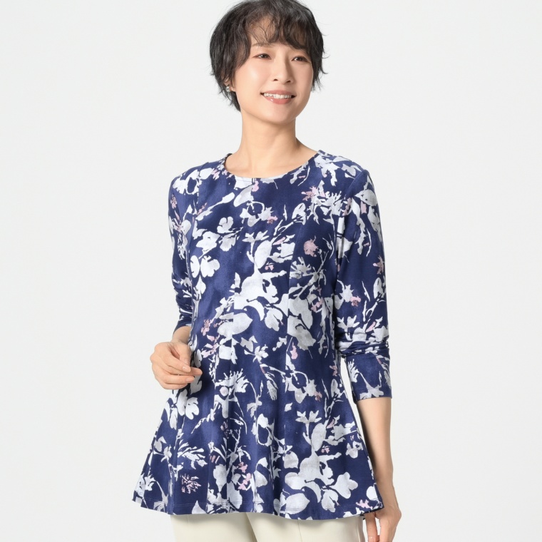 Denim&Co プリントフレアーチュニック
