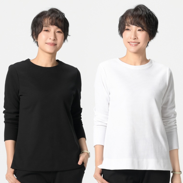 Denim&Co ワッフル素材プルオーバー2枚セット