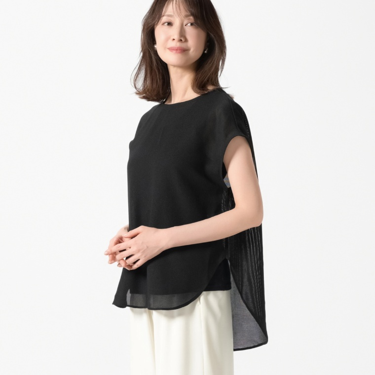 CARRIERE サイドスリットメッシュフレンチスリーブプルオーバー