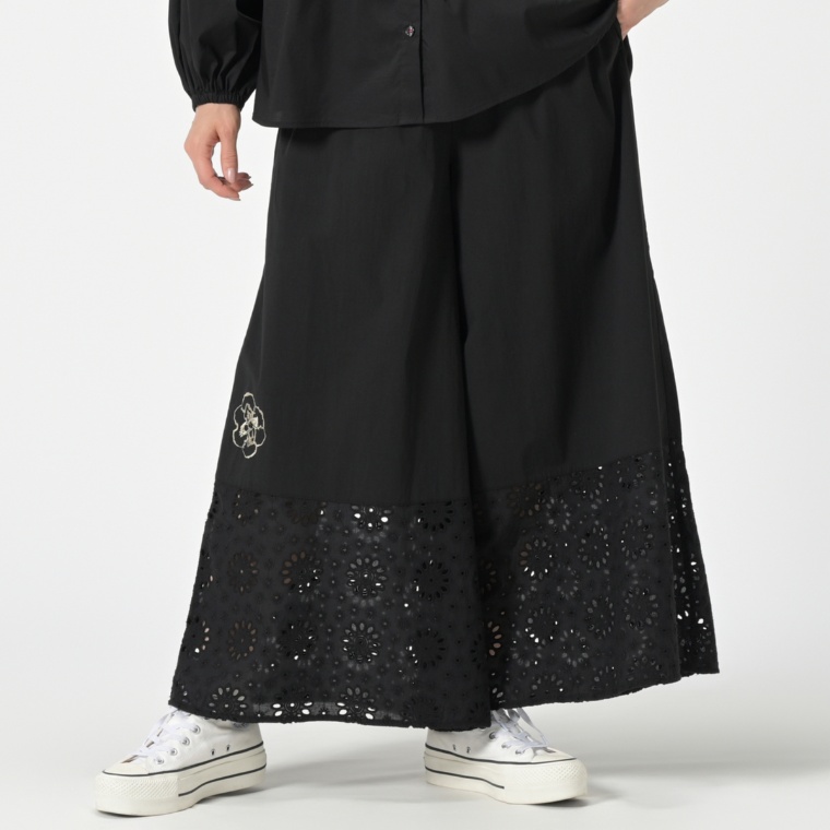 PERSONS 裾レースワイドフレアーパンツ