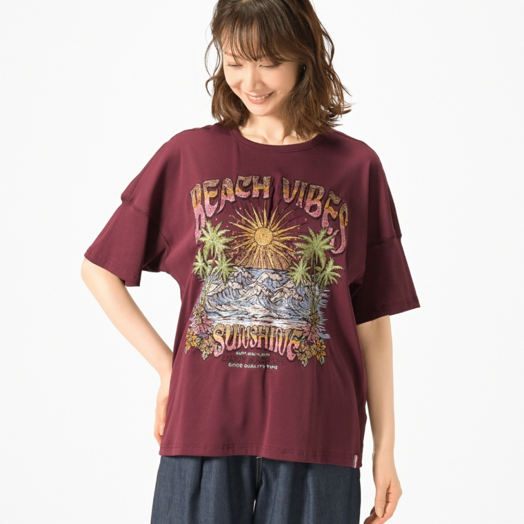 PERSONS ヴィンテージライク刺繍Tシャツ