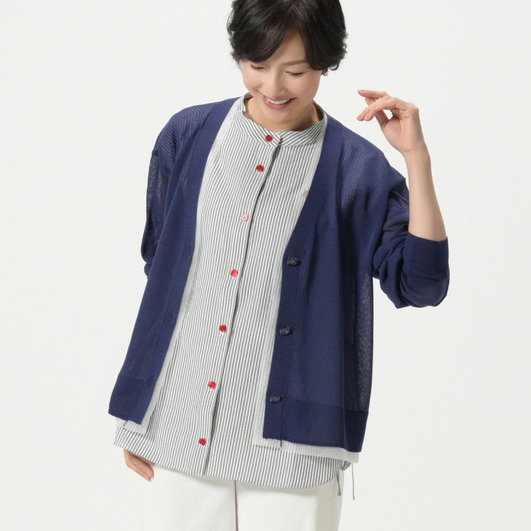 MORNMAGIE シアーメッシュ配色カーディガン