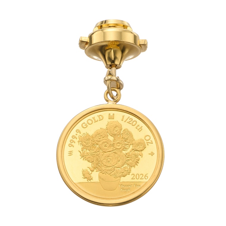 純金 ひまわり&星月夜 メダル ブローチ 1/20oz