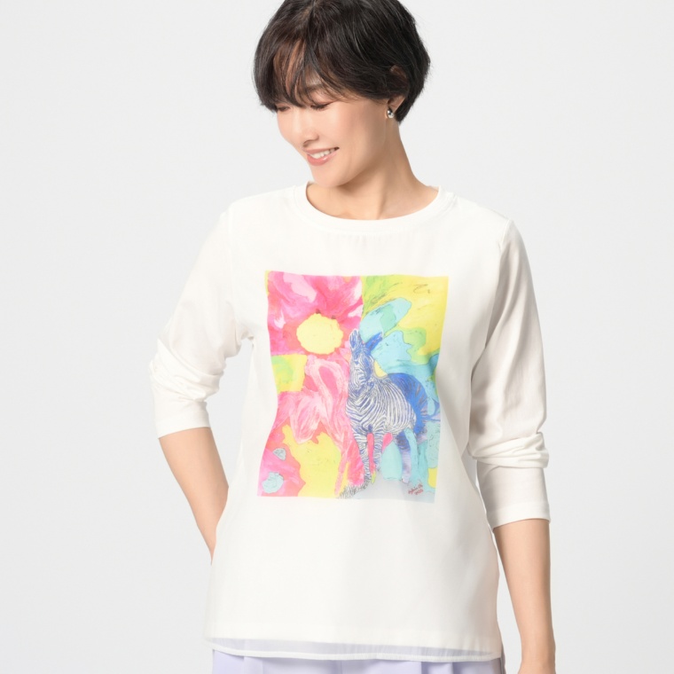 Monte Milanoシルビアアートプリント長袖レイヤードブラウス