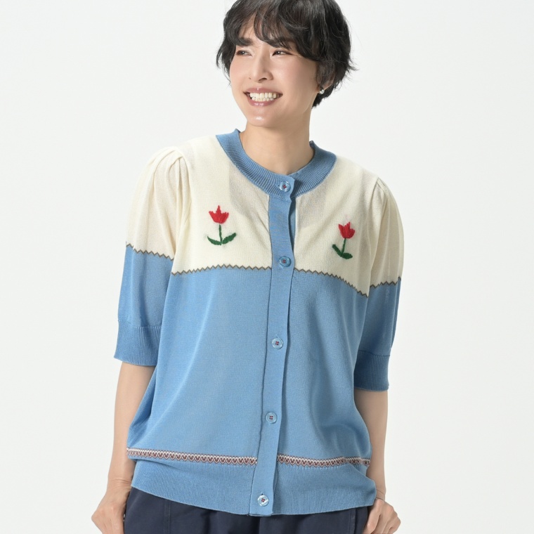 PERSONS サマーニット刺繍カーディガン
