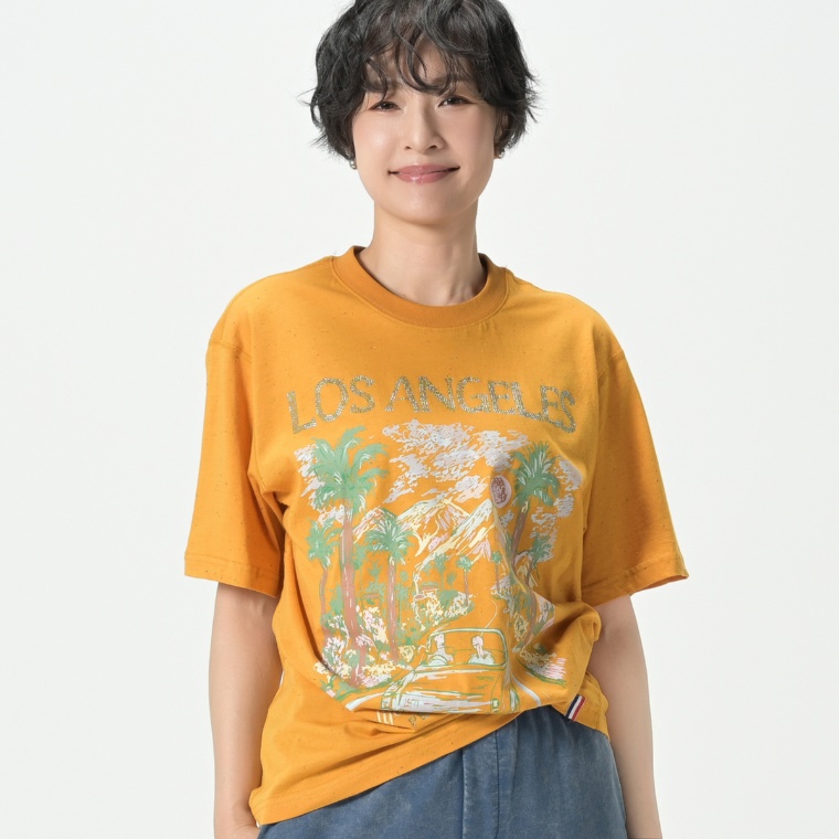 PERSONS プリント&ラインストーンTシャツ
