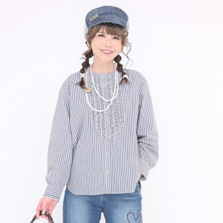 &LOVE大人フェミニンなバンドカラーふりるシャツネット限定