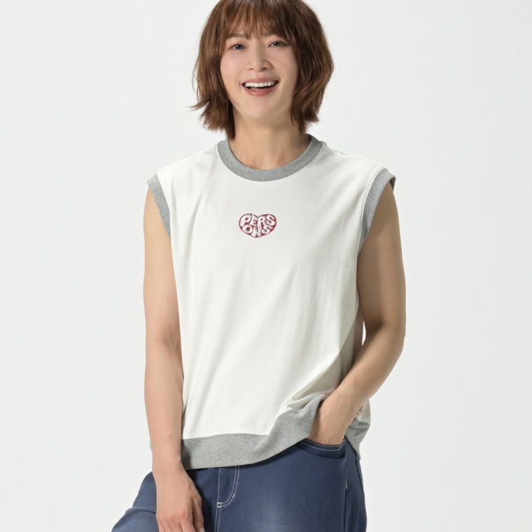 PERSONS ハート刺繍ノースリーブTシャツ
