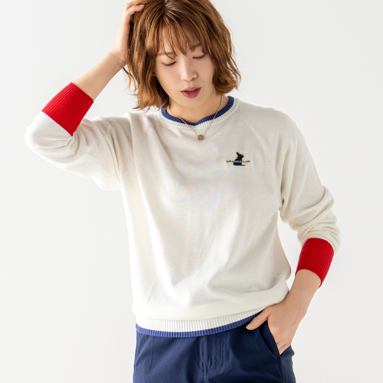 GRC ワッペン付き配色カラーニット