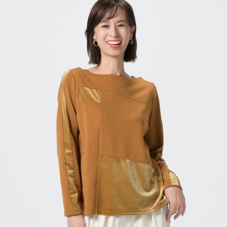 BOUTIQUE JUNKO 異素材幾何学切替プルオーバー