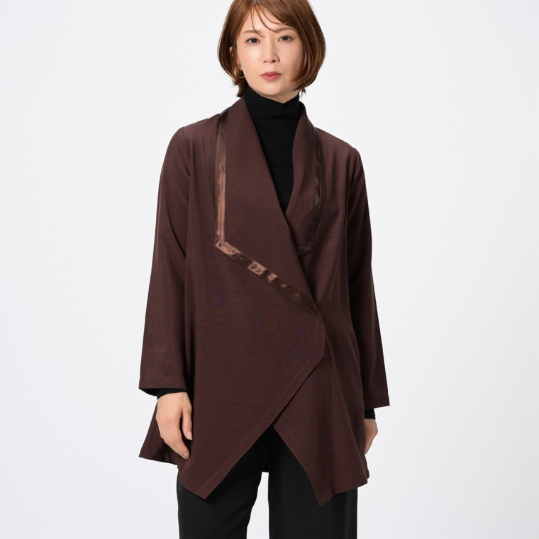 BOUTIQUE JUNKO ワイドカラー異素材トリミングジャケット