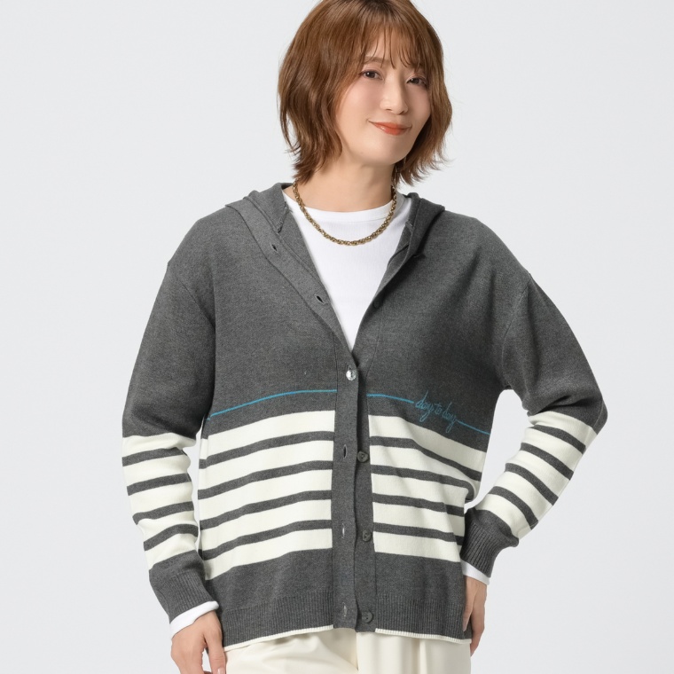 day to day ロゴ入りボーダーニットカーディガン