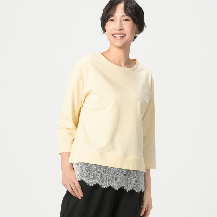 エニワイズ ミニ裏毛の裾レースプルオーバー