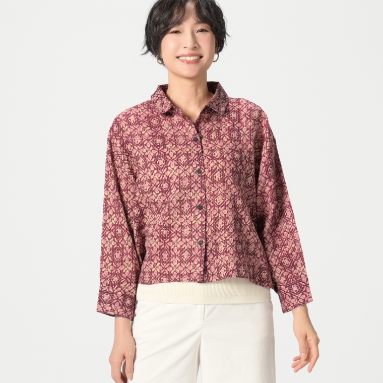 myM インド綿混刺し子ブラウス