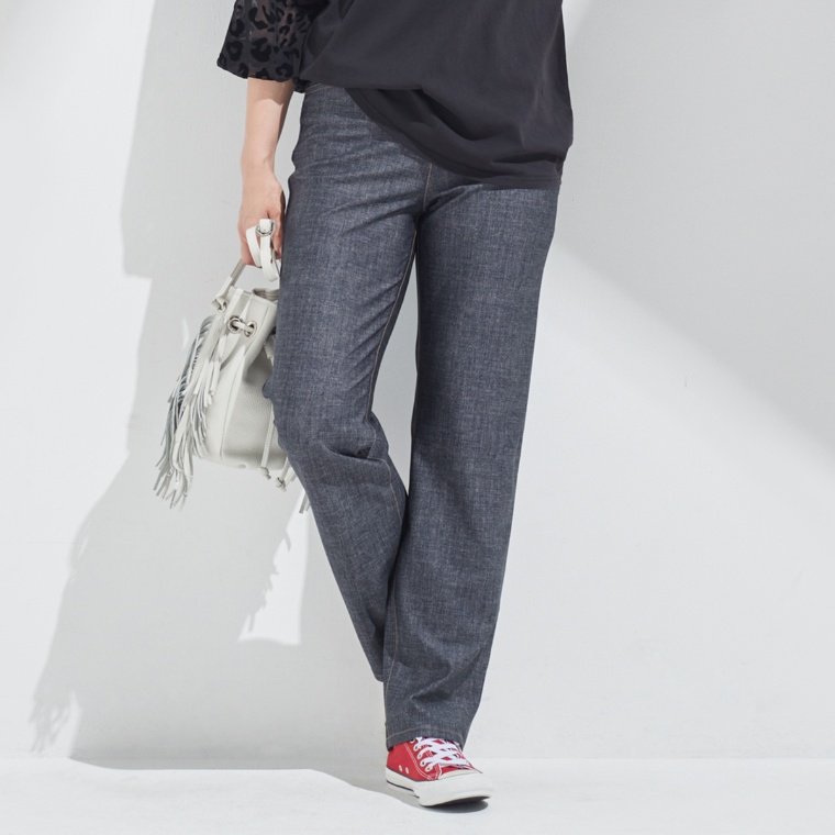 BOBSON SunSisterストレッチニットデニム調リラックスストレート