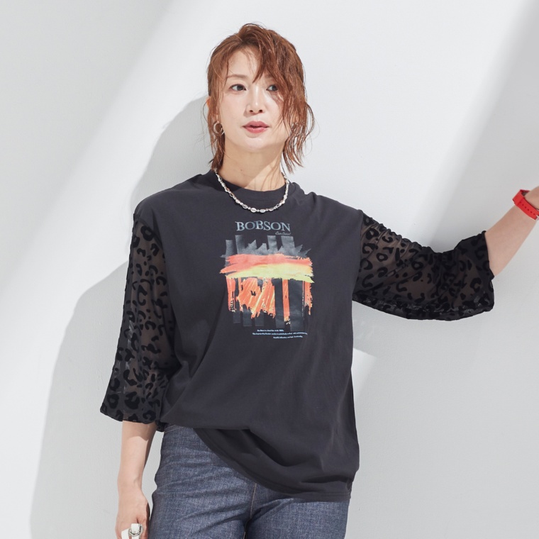 BOBSON SunSister レオパードスリーブTシャツ