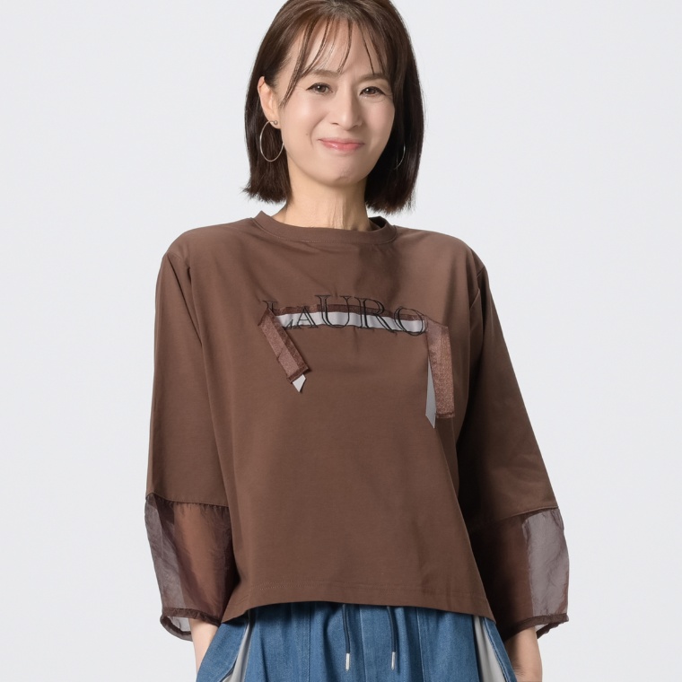 Remite シアースリーブロゴ刺繍カットソー