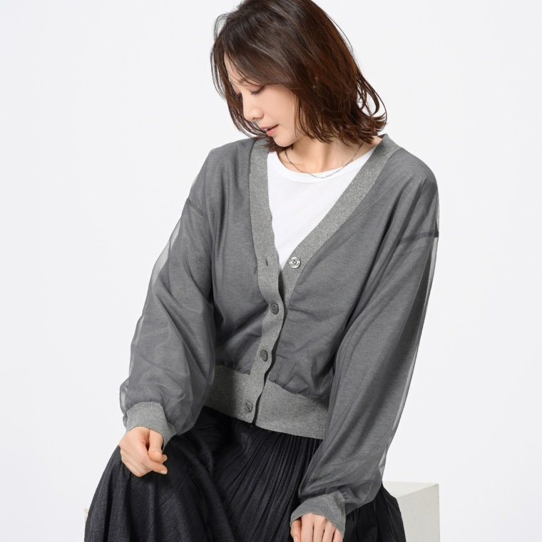 Remite チュールレイヤードラメカーディガン