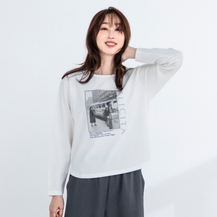 Remite フォトプリントカットジョーゼットロングスリーブTシャツ