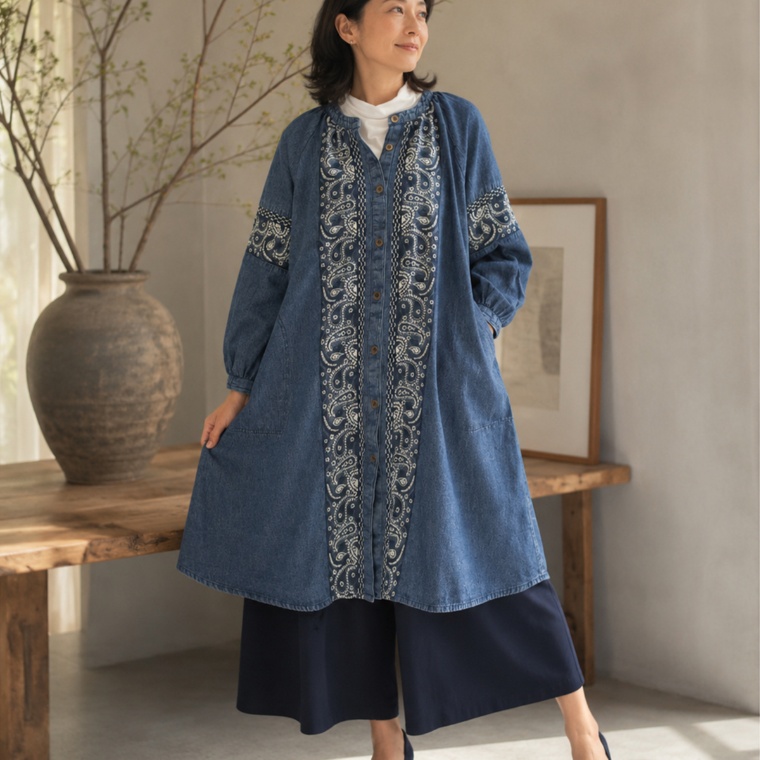 myM 刺繍デニムジャケットワンピース