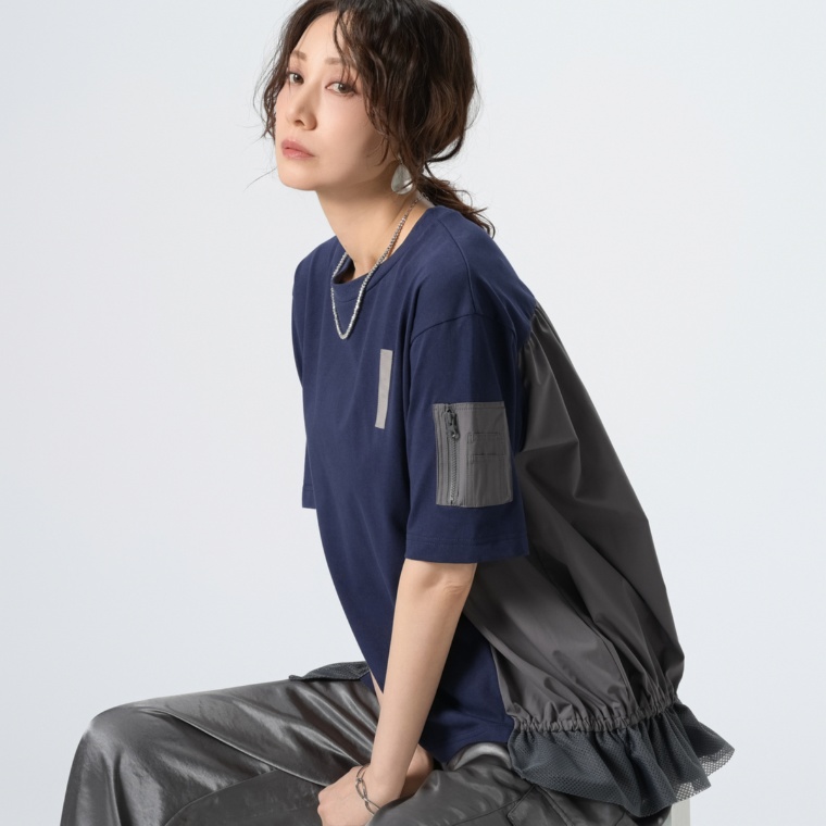 Remite 裾チュール配色カットソー