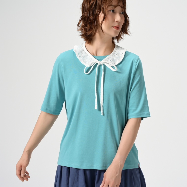 PERSONS レース付け衿Tシャツ