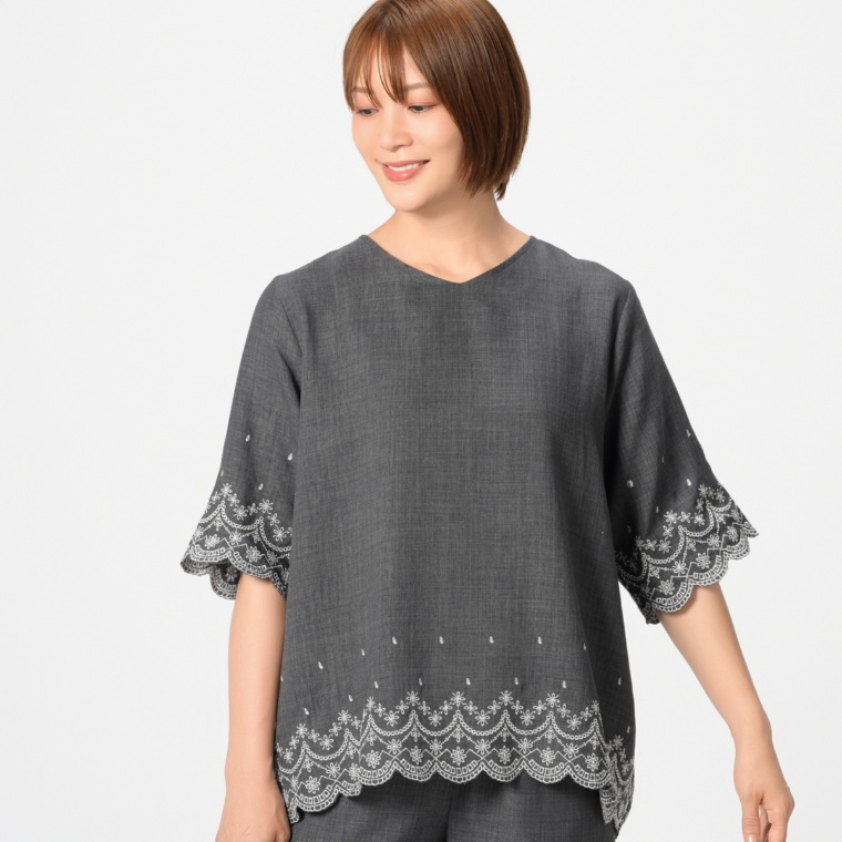 MAHARA MODERN スカラップ刺繍カットワークトップス