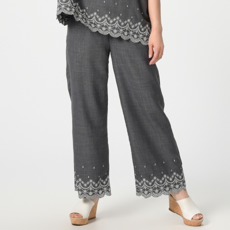 MAHARA MODERN スカラップ刺繍カットワークセミワイドパンツ